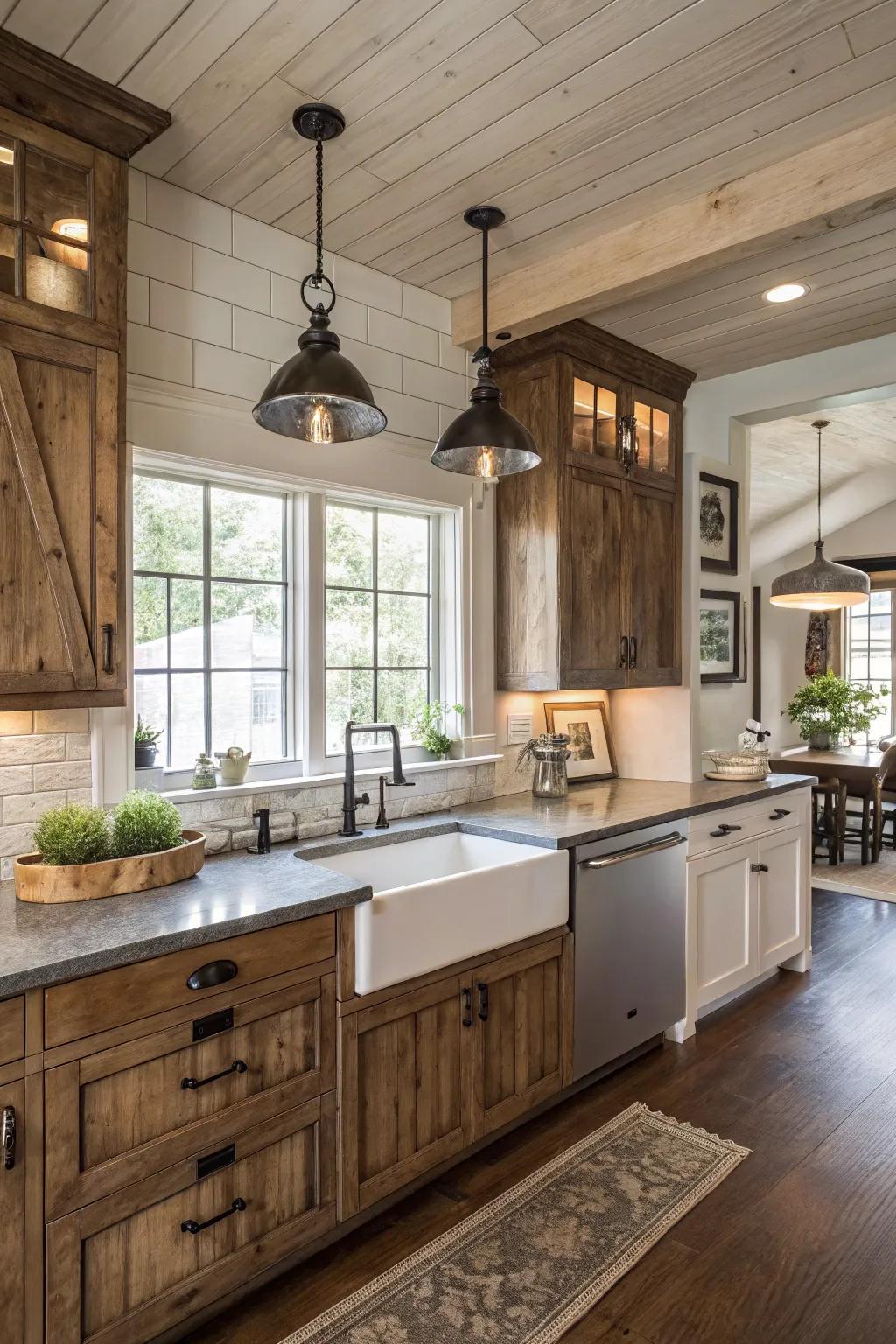 A blend of modern and classic elements creating a unique farmhouse kitchen.