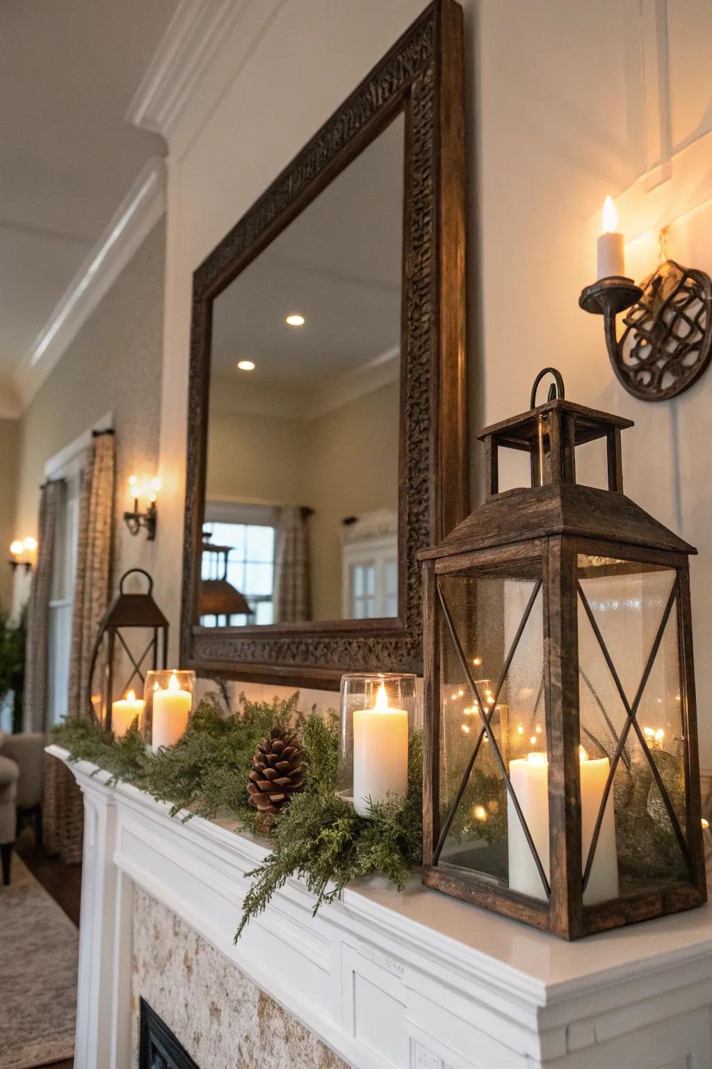 Mirrors reflect light and enhance lantern displays.