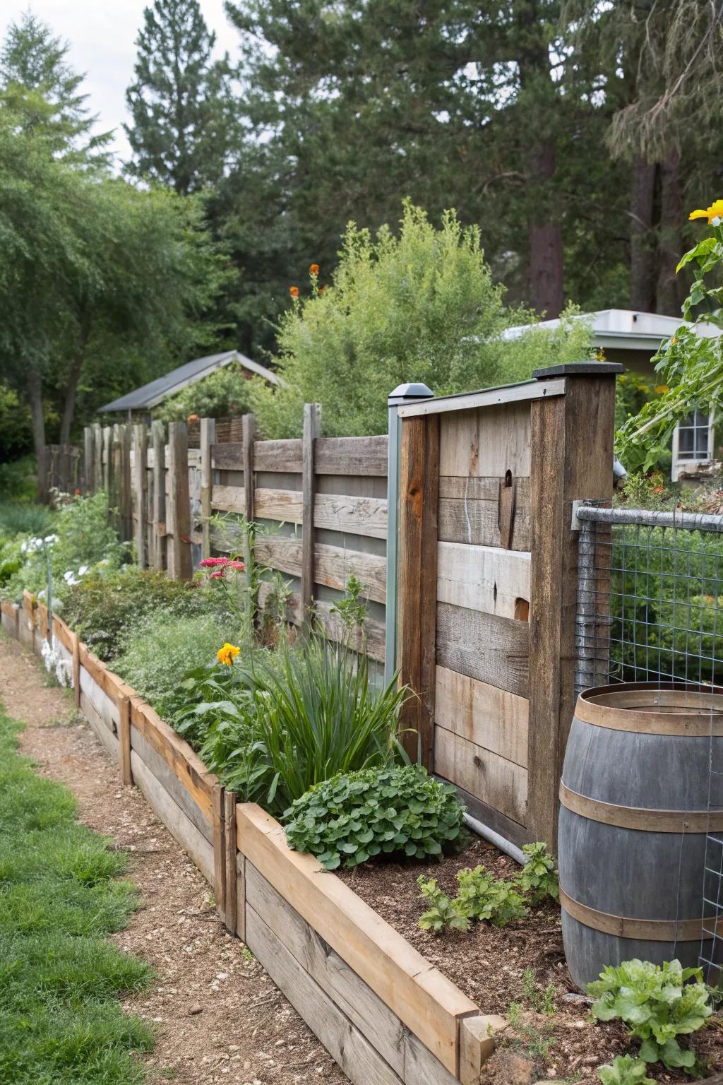 Recycled materials create a unique, sustainable fence.