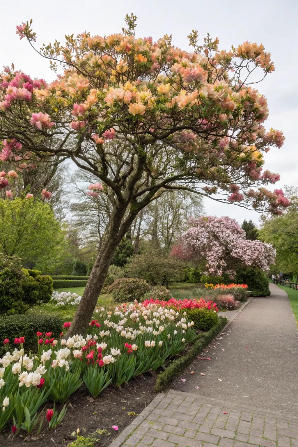 Cyclical blooms guarantee this tree's flower plot is continually a graphic extravagance.