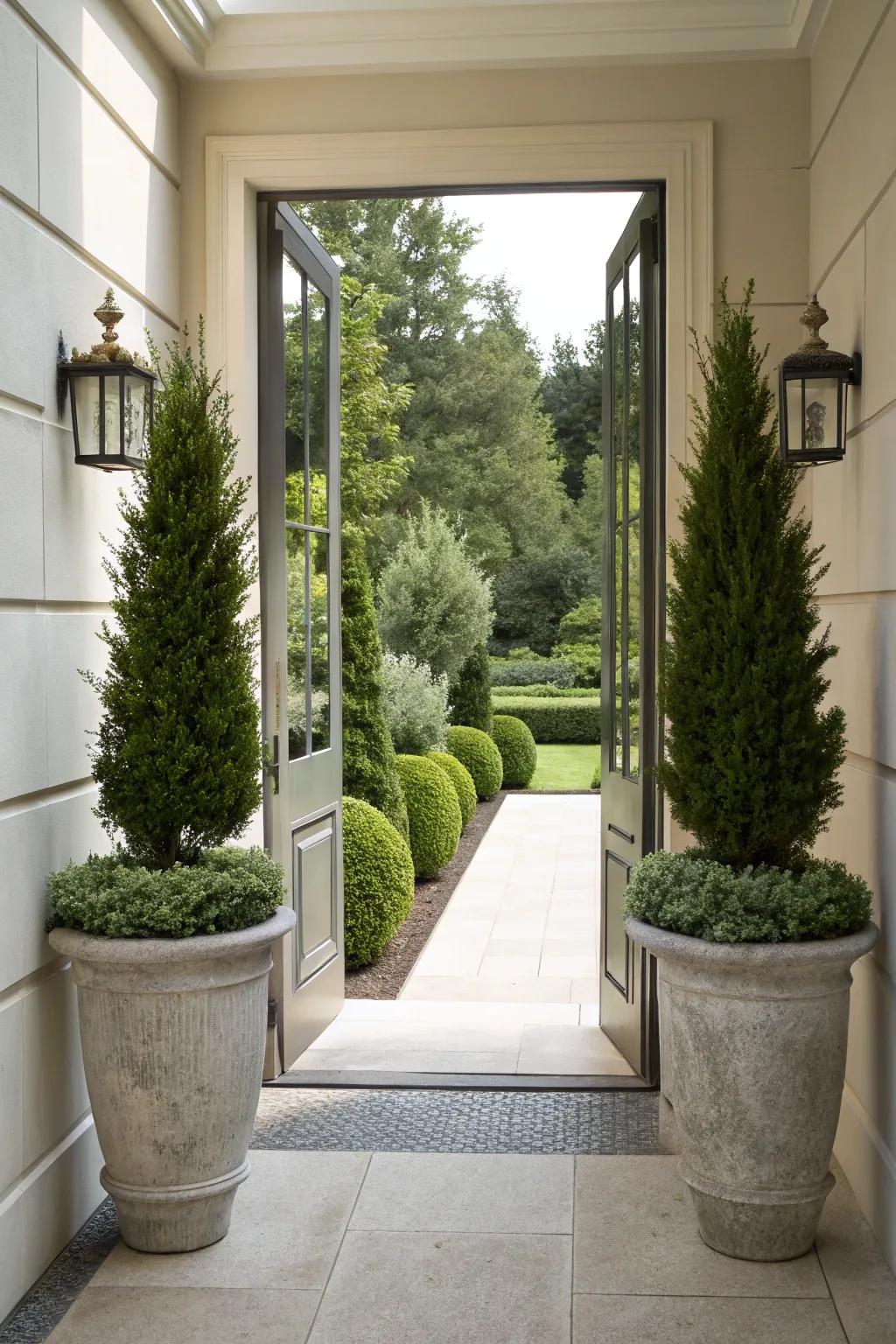 Maintain elegance year-round with evergreens.