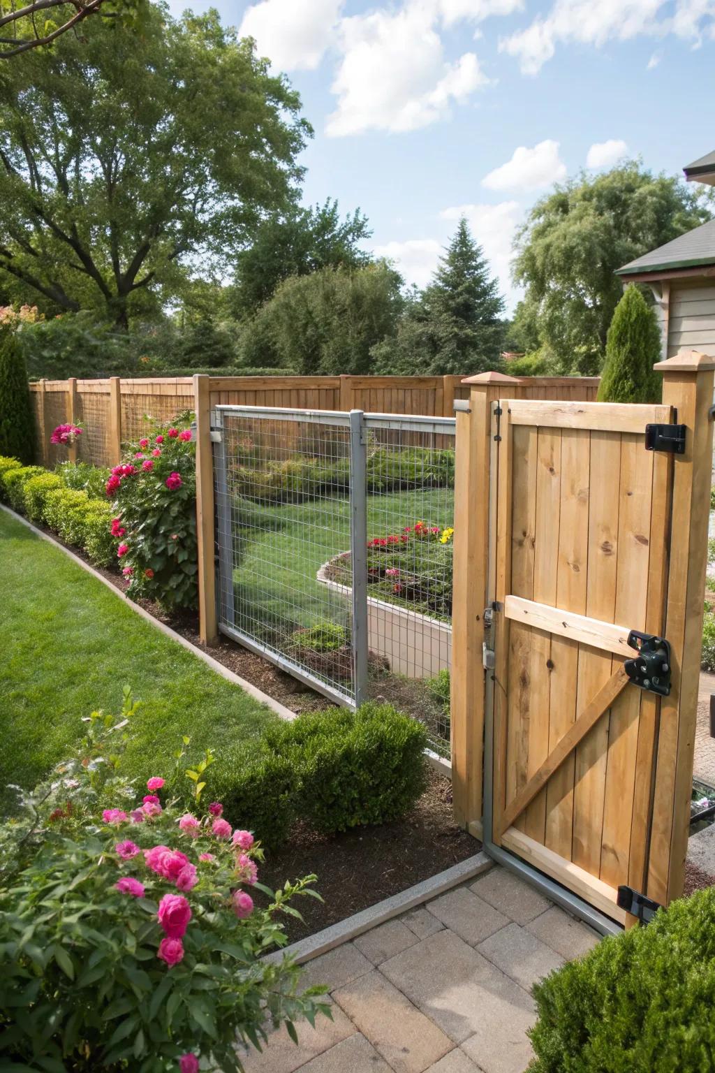 A double fence system effectively prevents jumping animals from accessing the garden.