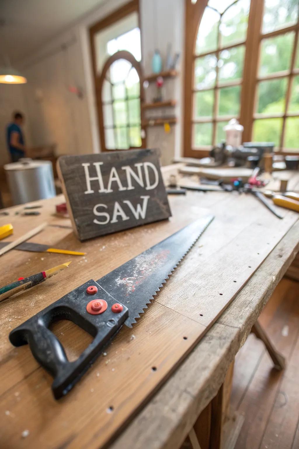 A hand saw painted with an inspirational quote for motivation.