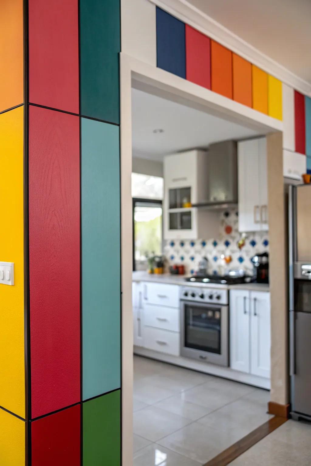 Big color blocks make the kitchen stand out.
