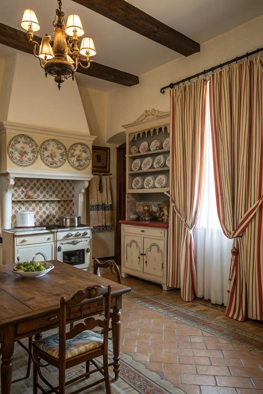 Striped curtains add a classic touch to any kitchen.