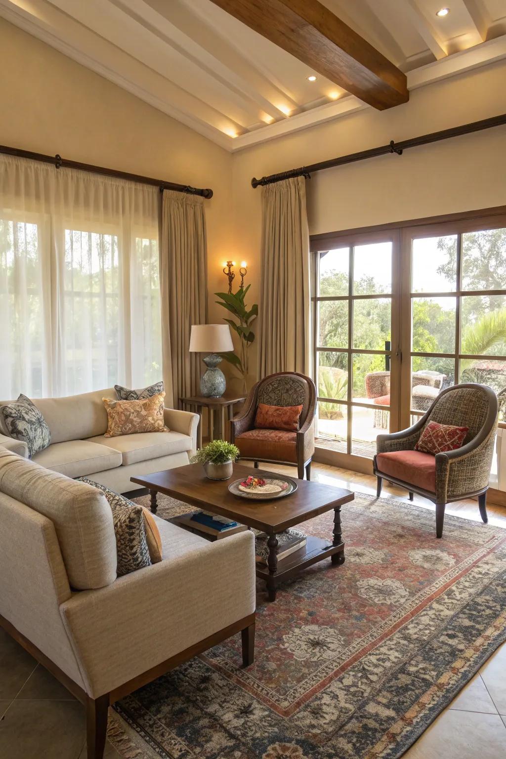 Accent chairs can act as subtle dividers in open spaces.