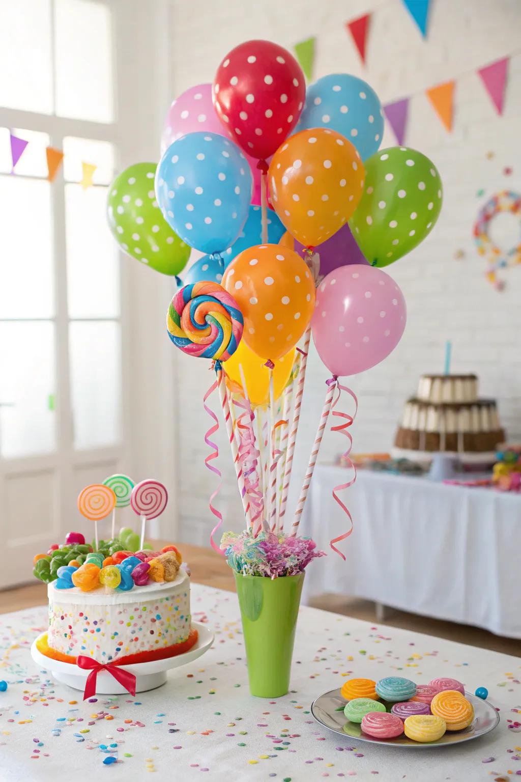 A festive sweet treat posy with a balloon addition