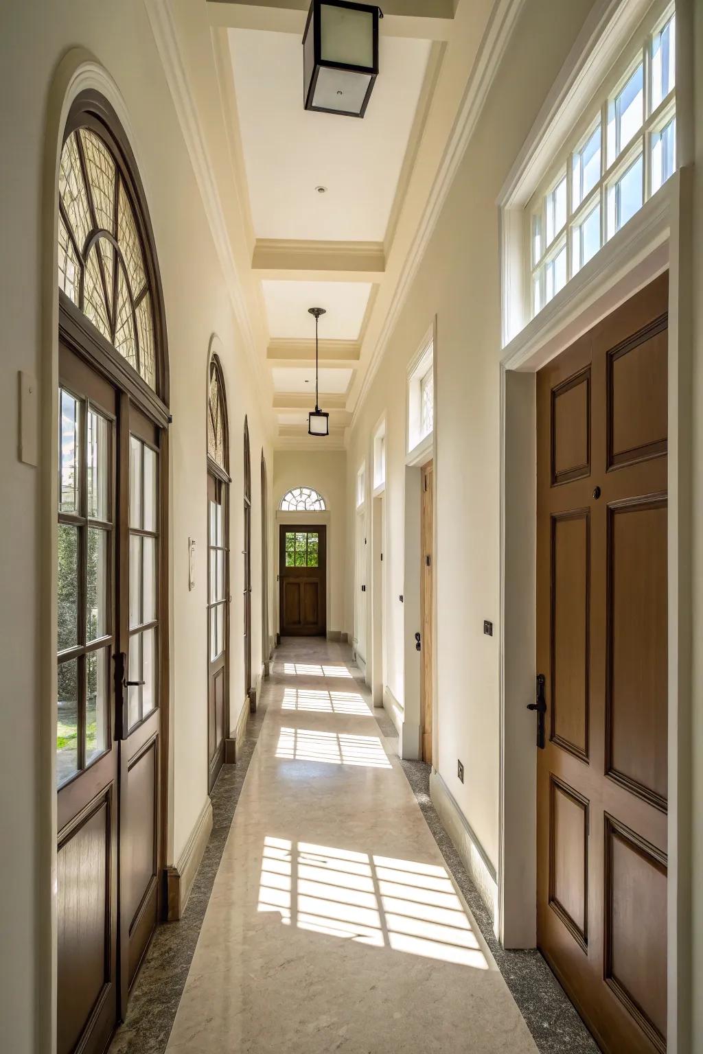 Transom windows add architectural interest and light.
