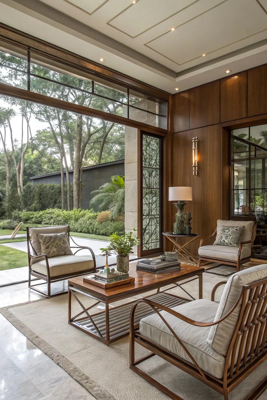 A mix of materials adds depth to this luxurious living room.