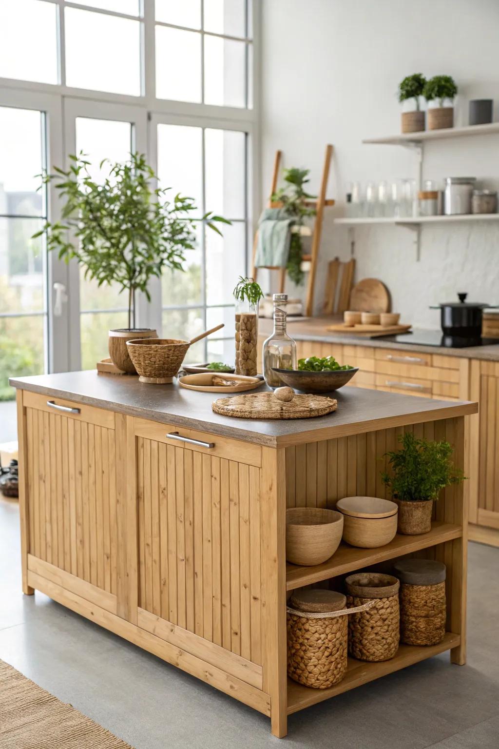 Natural beauty with a bamboo kitchen island.