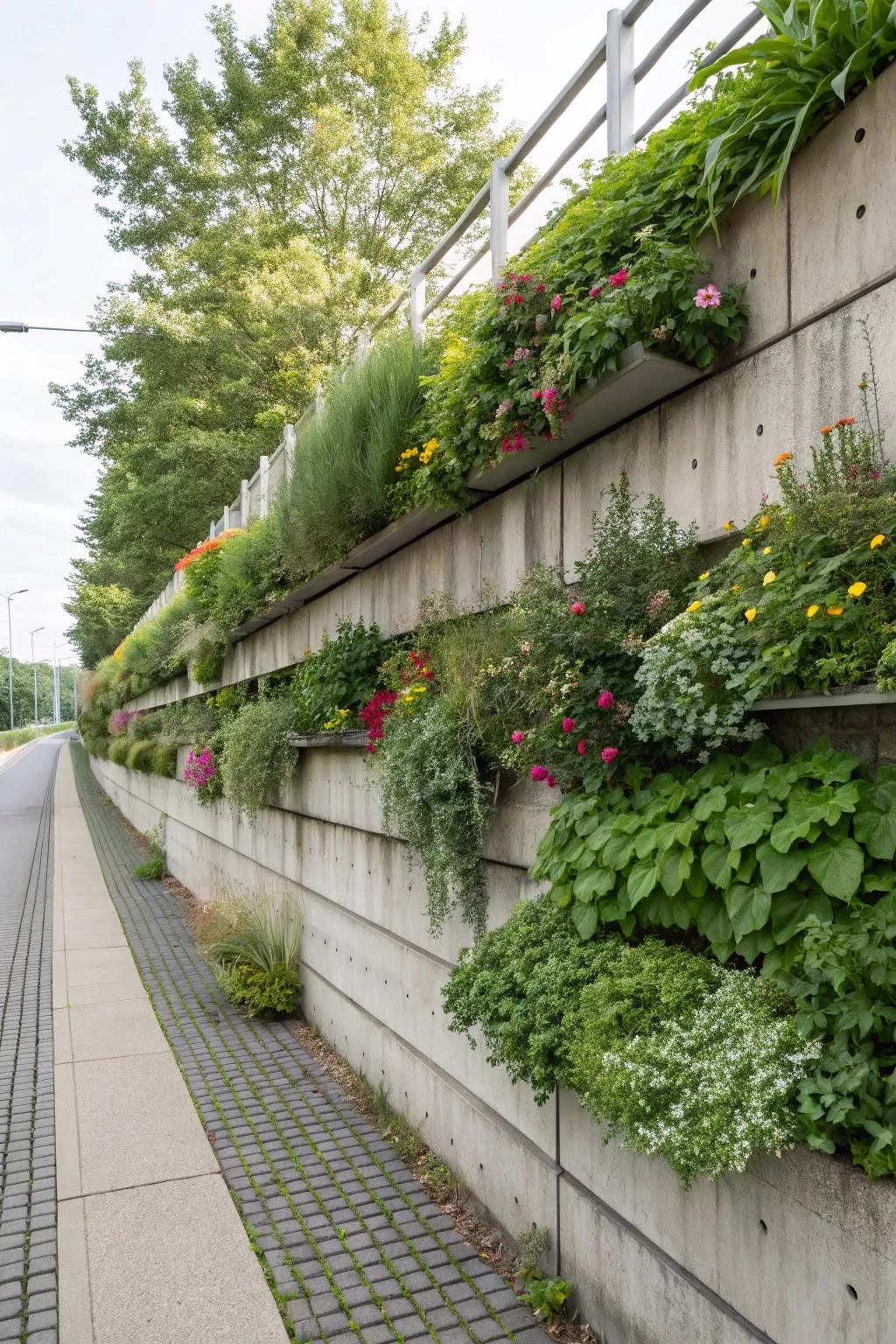Vertical garden enhancing a rockface.