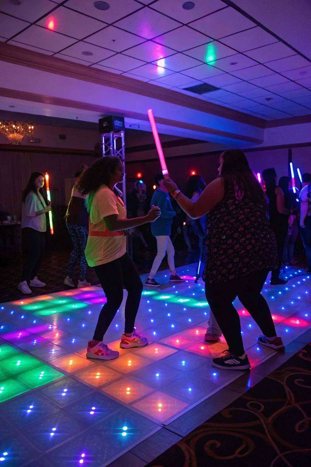 Illuminate the night with a vibrant glow-in-the-dark dance floor.