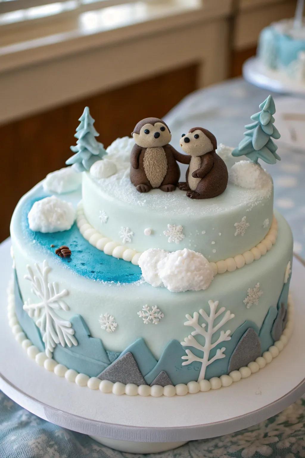 Cool down with an otter and iceberg-themed cake.