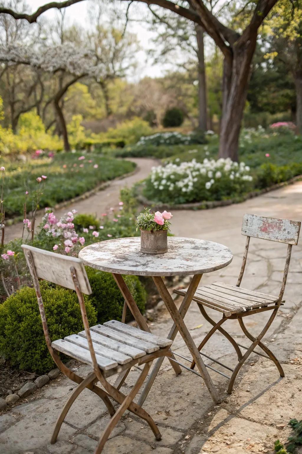 Bring vintage vibes to your garden with distressed wood.