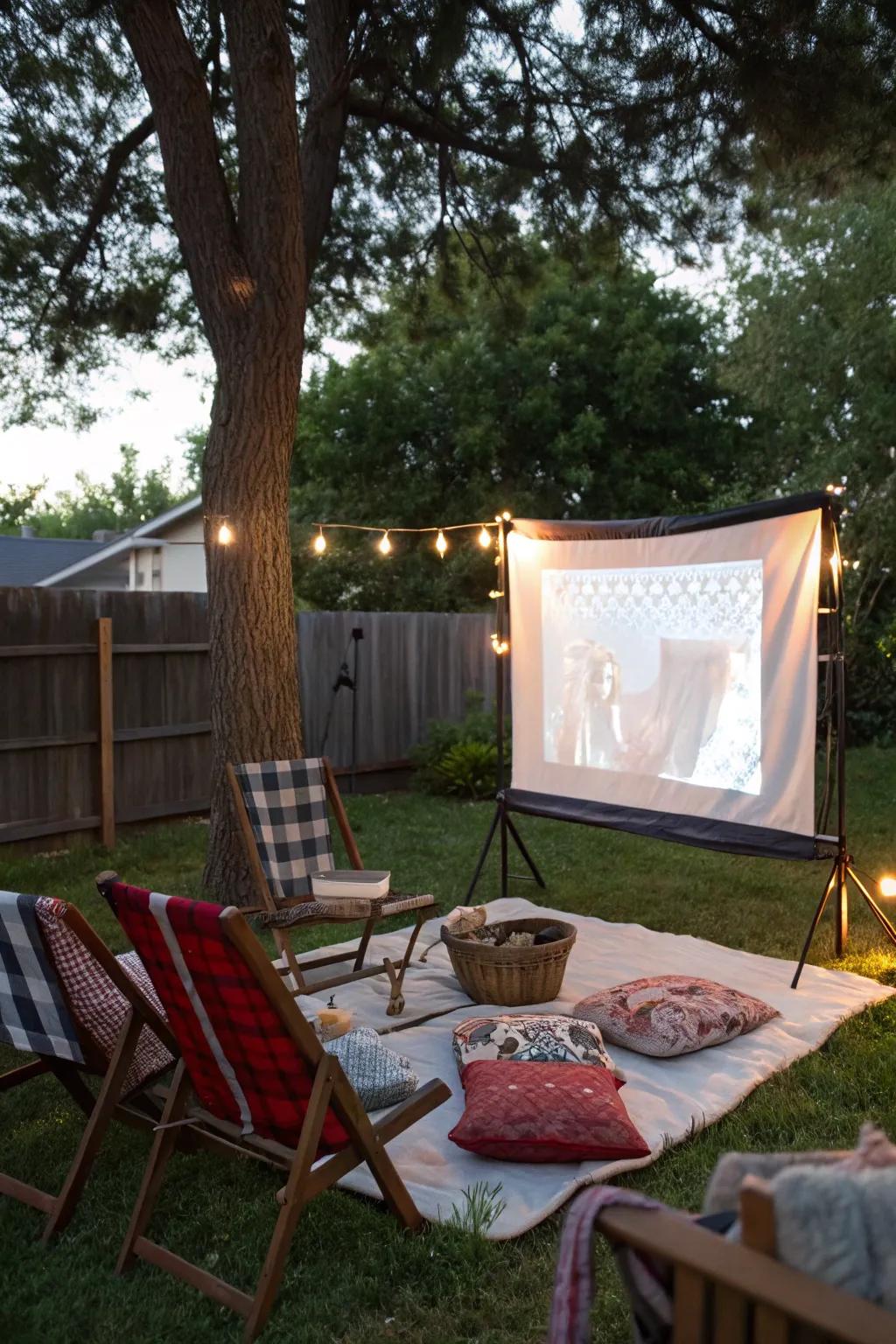 A projector screen turns your backyard into an enchanting outdoor cinema.