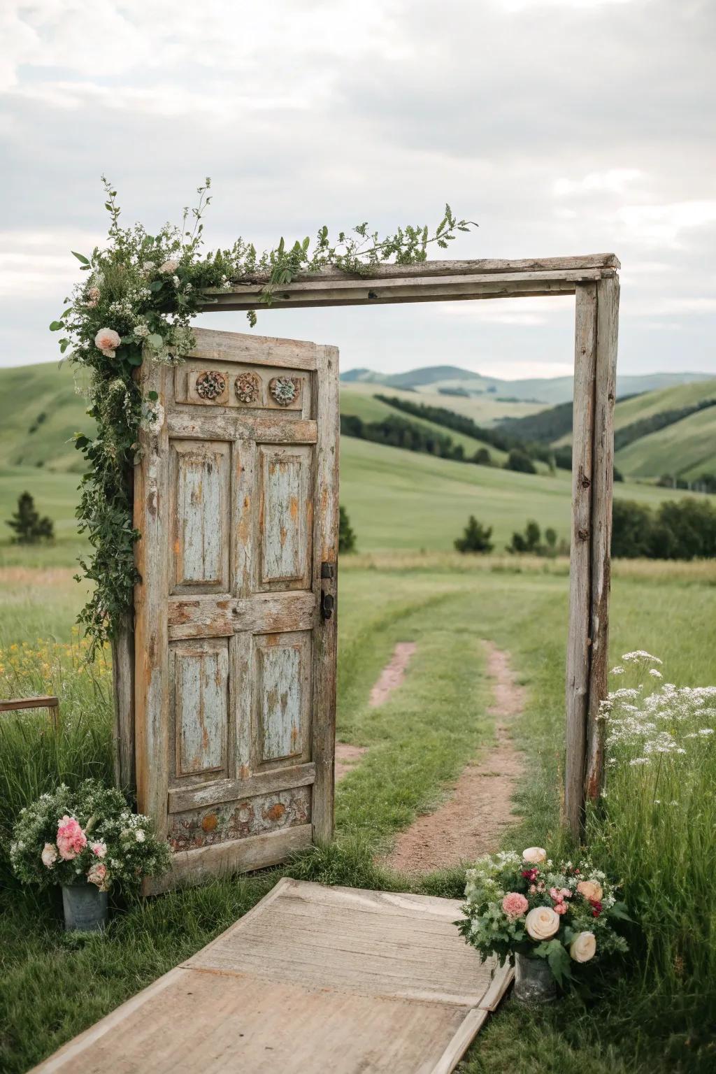 A vintage door setup creating a grand entrance.