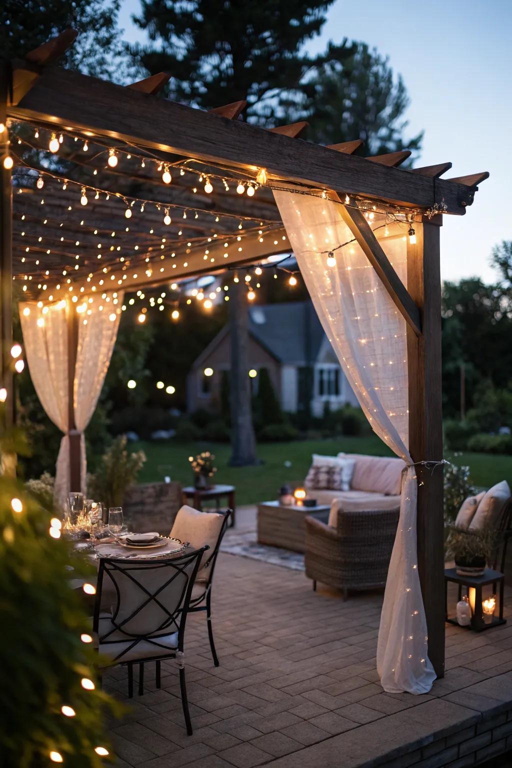 Fairy lights add a magical touch to your patio ambiance.