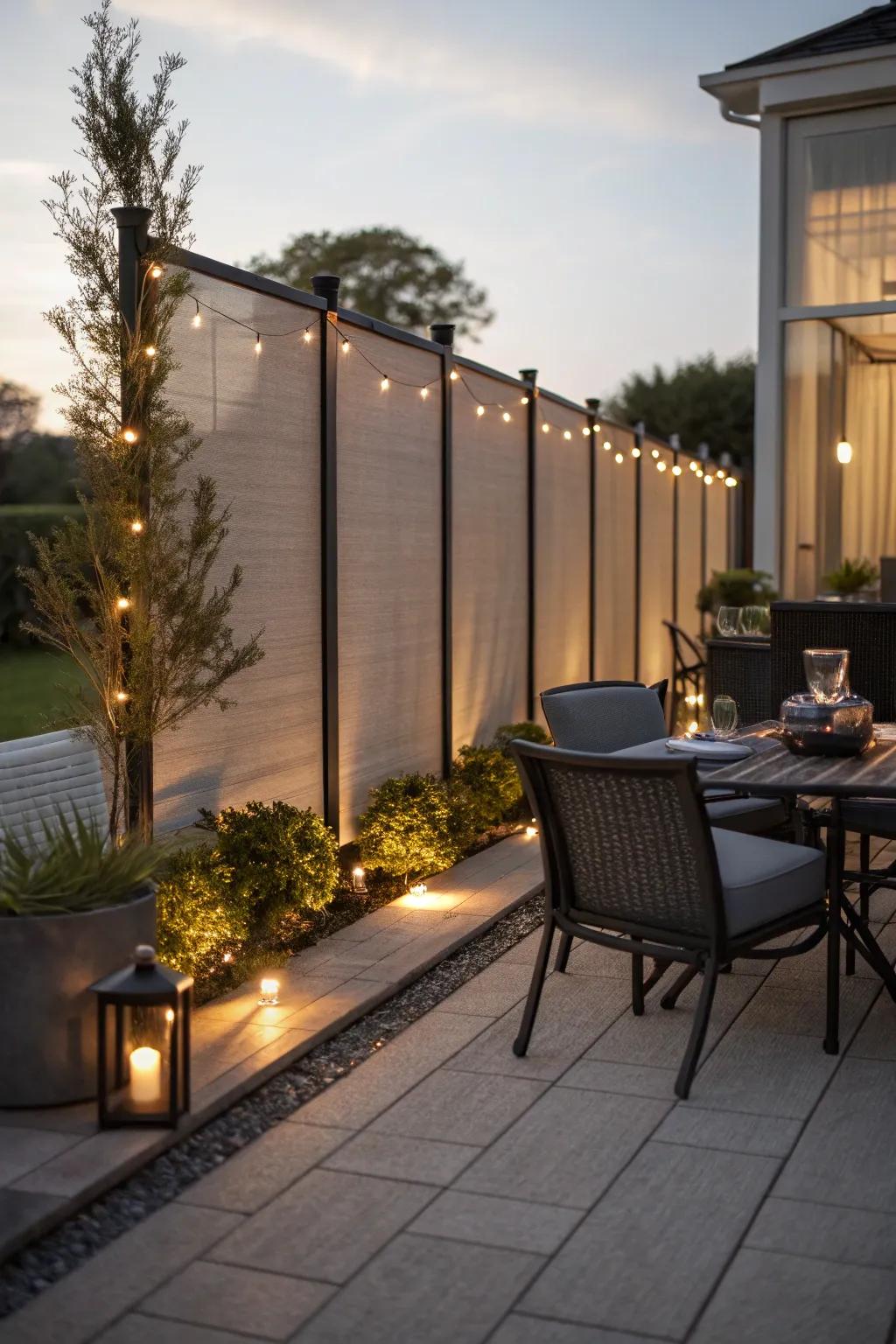 Integrated lighting in screens creates a cozy and private ambiance.