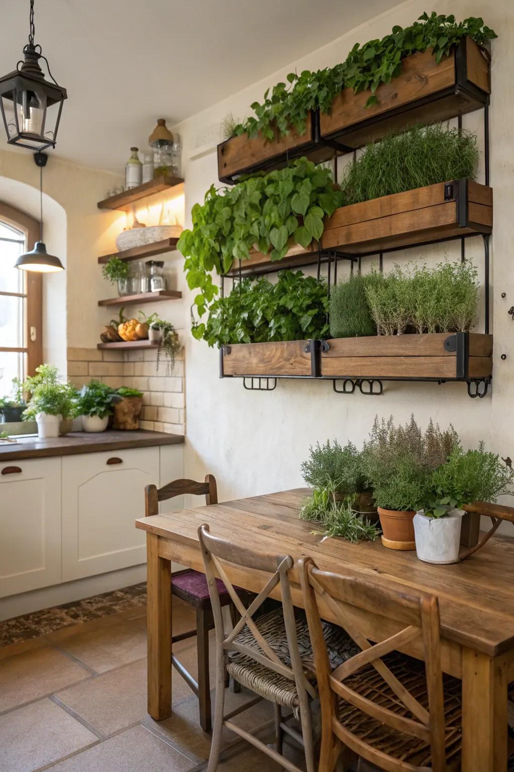 Create a kitchen herb haven with plant shelves.