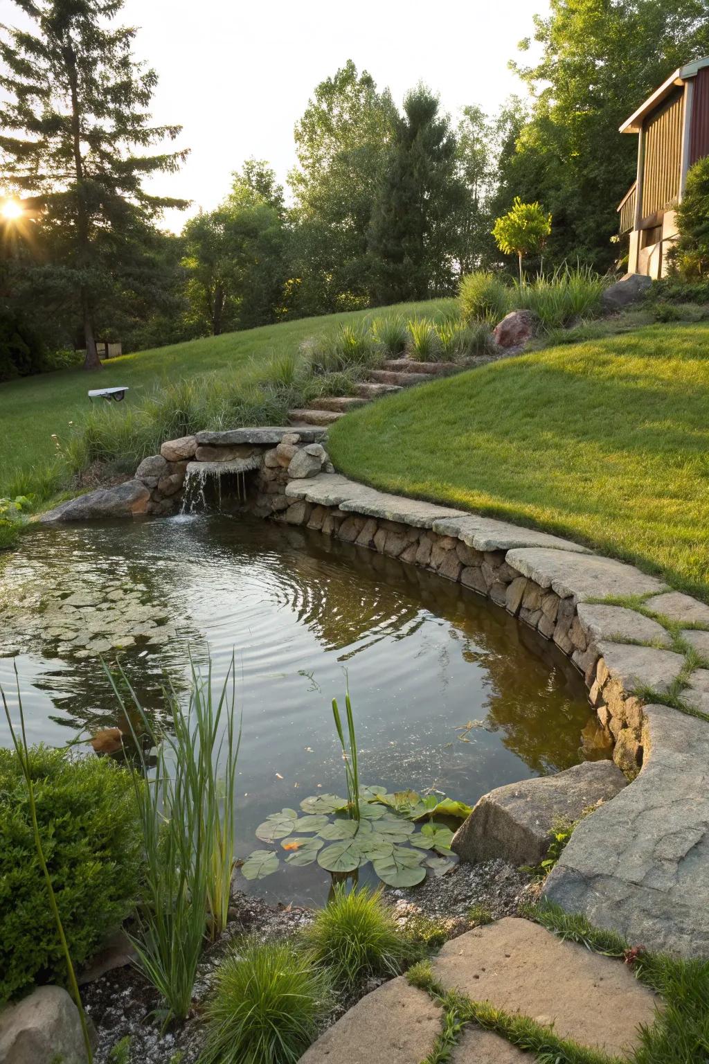 A half-sunken pond enhancing the natural landscape.