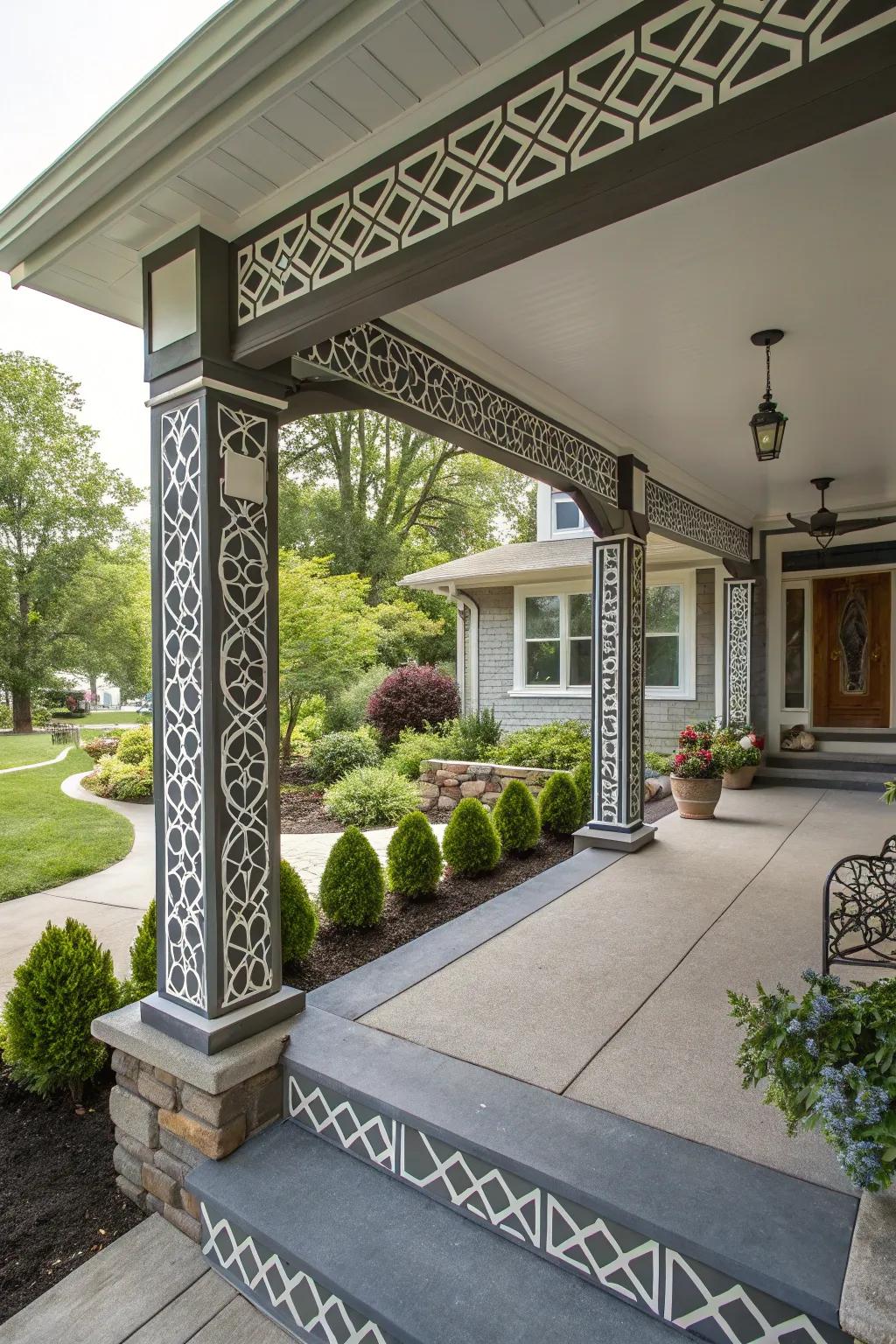 Geometric compositions introduce a modern revision to porches.