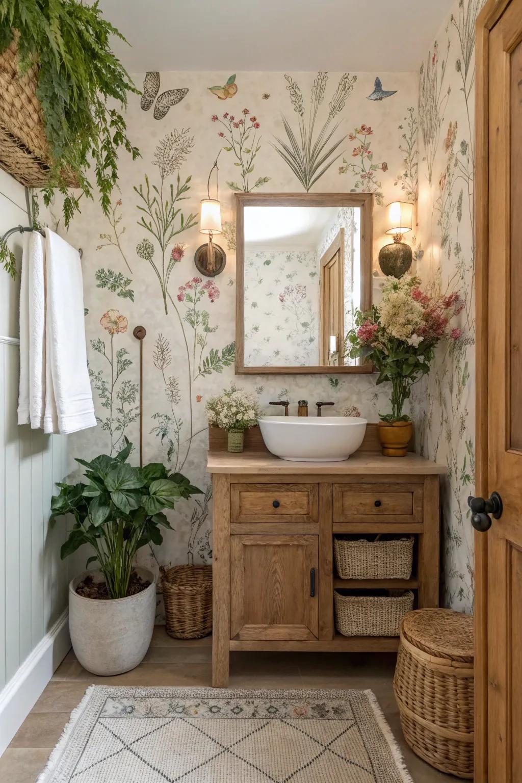 Botanical illustrations add lush beauty and vibrancy to your washroom.