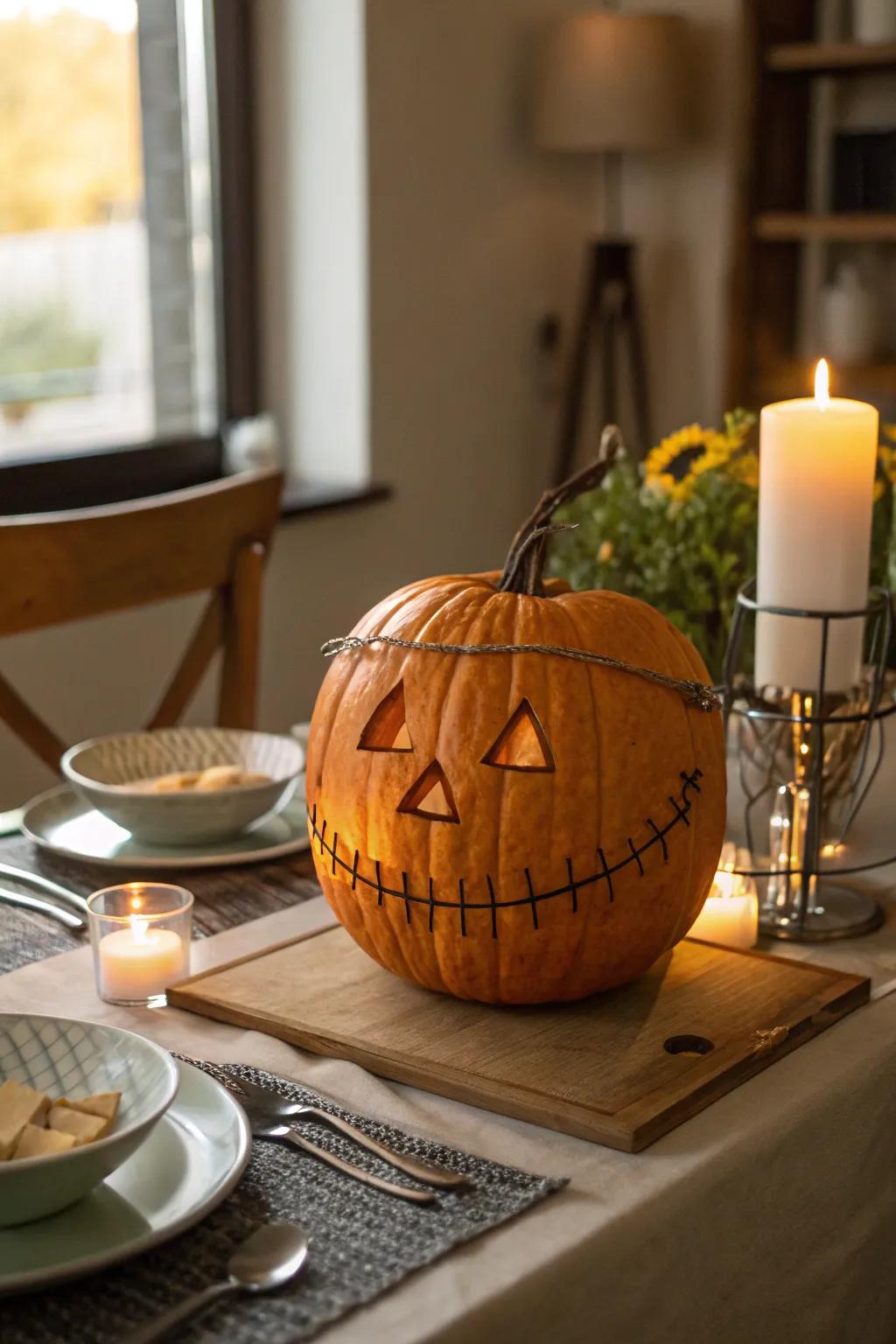 A pumpkin with braces brings humor and charm to your Halloween decor.