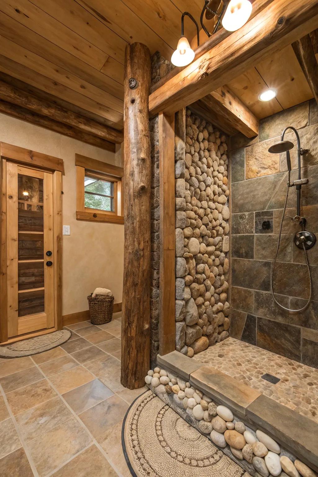 River rocks add an organic touch to your shower.