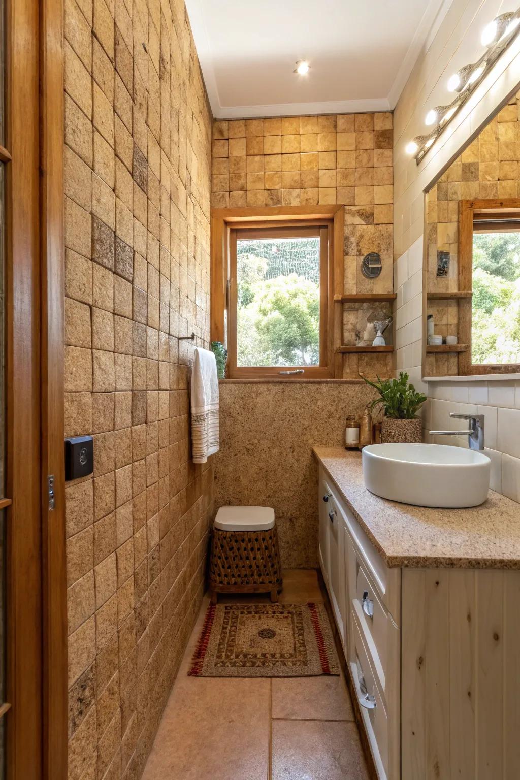 Cork tiles provide a sustainable and warm touch.