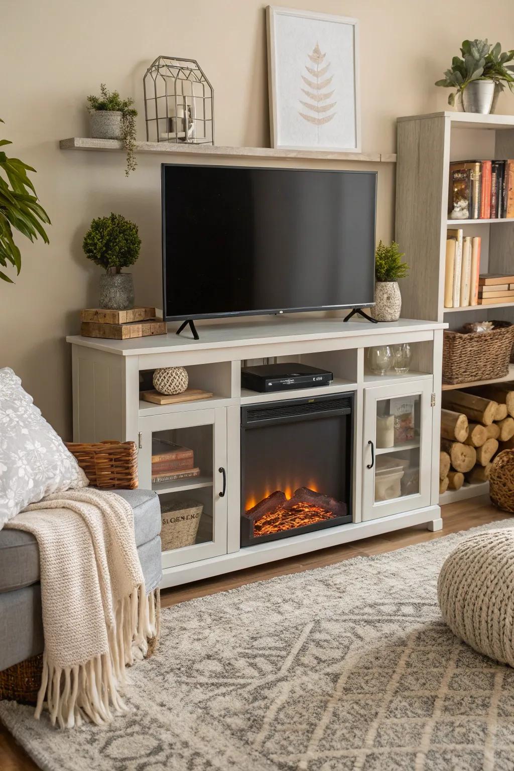 Electric fireplace stands offer atmosphere and utility in one.