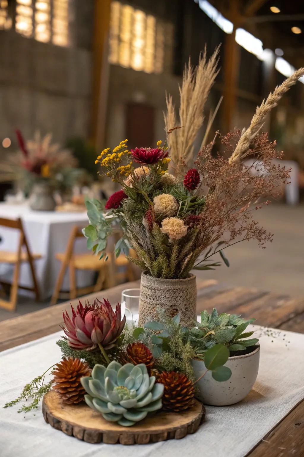 Unexpected floral arrangements offer a unique twist.