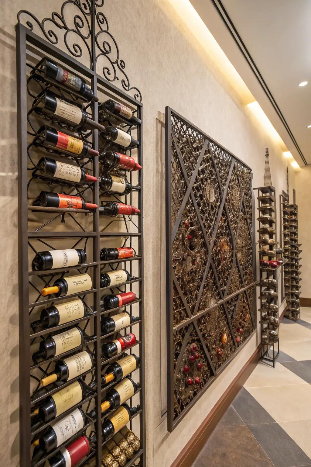 Art and wine racks create a unique fusion.