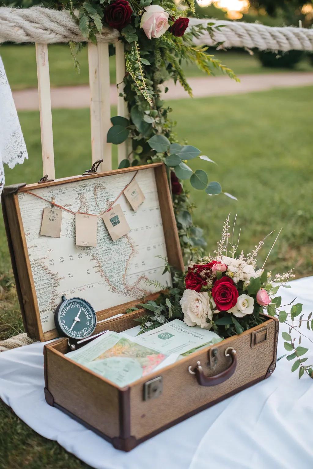 Suitcase signs add a nostalgic and travel-inspired touch to your wedding.