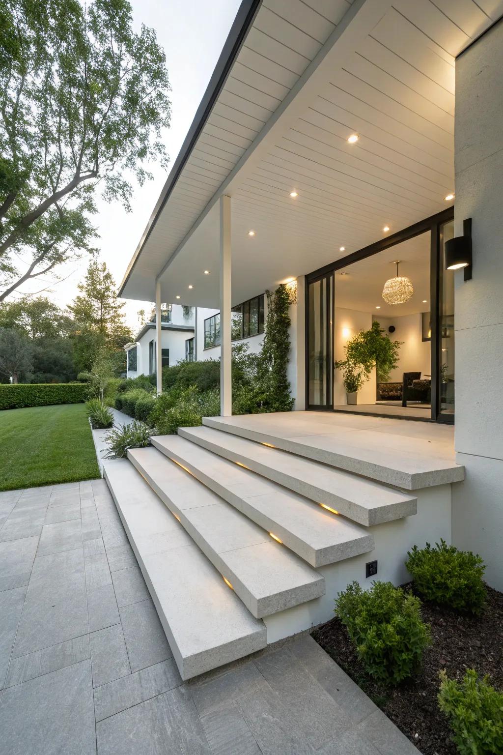 Floating steps offer a sleek and modern look.