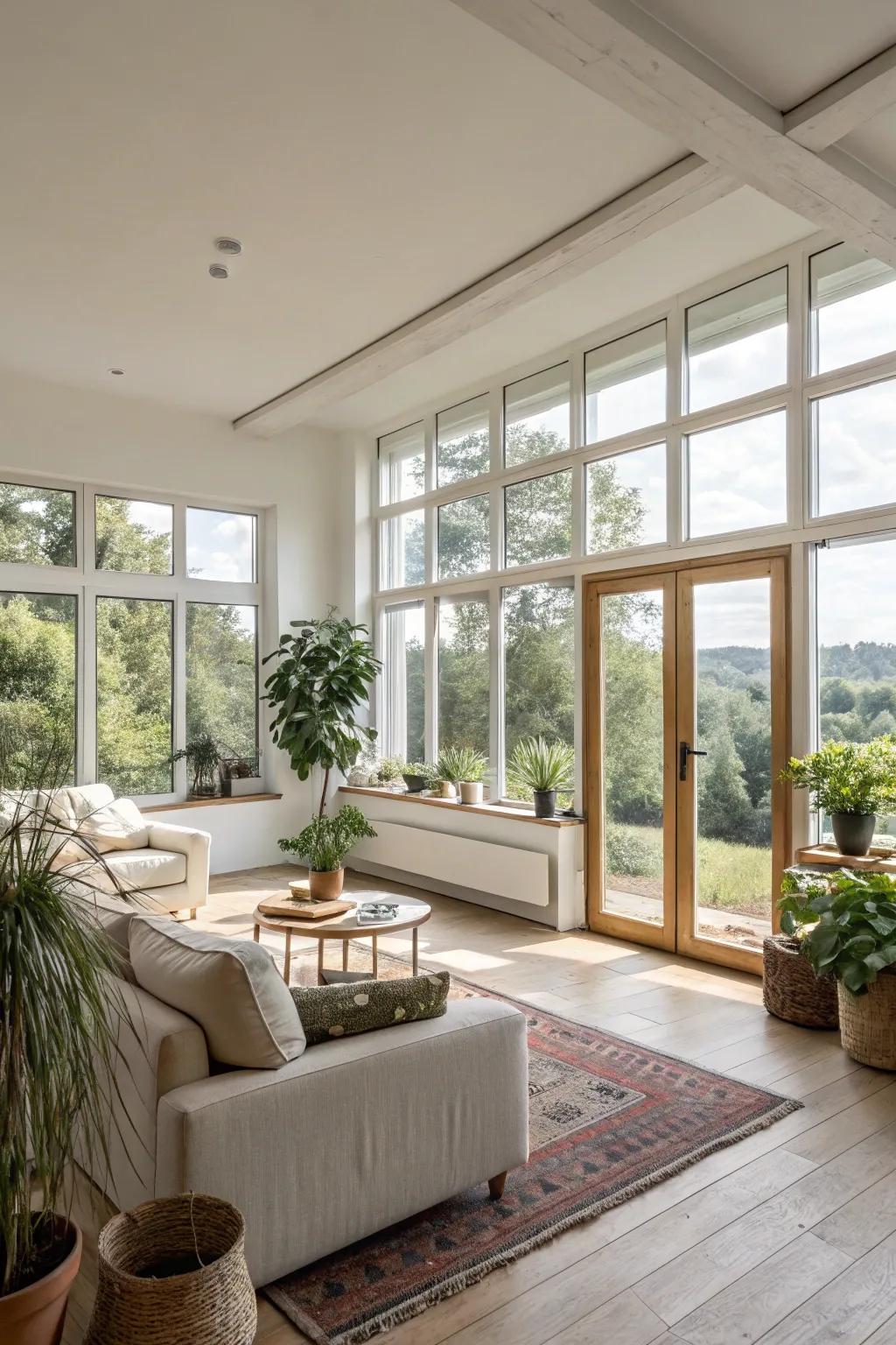 Window frames serving as spatial separators contribute structure while preserving unobstructed areas.