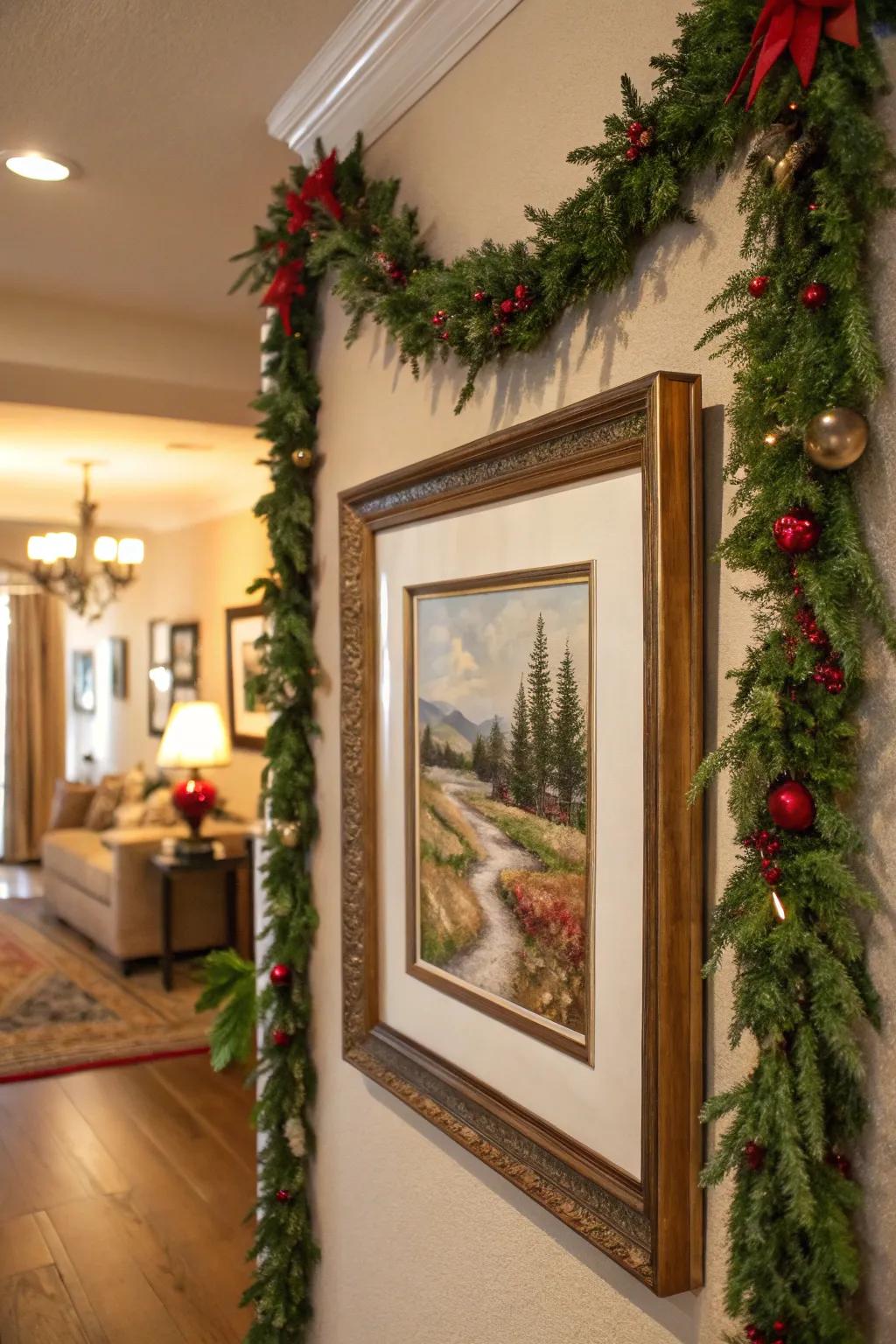 Swags frame artwork, imbuing celebratory panache to walls.