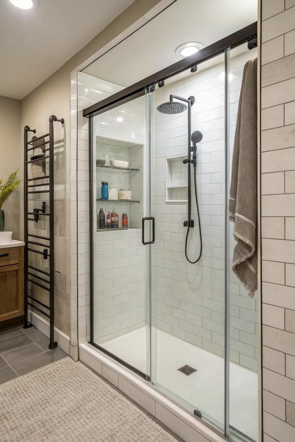 Sliding doors offer practicality in compact shower designs.