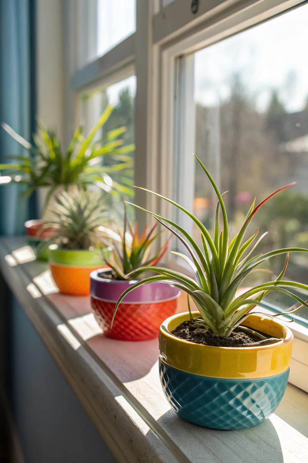 Contemporary ceramic pieces beautifully showcasing air plants.
