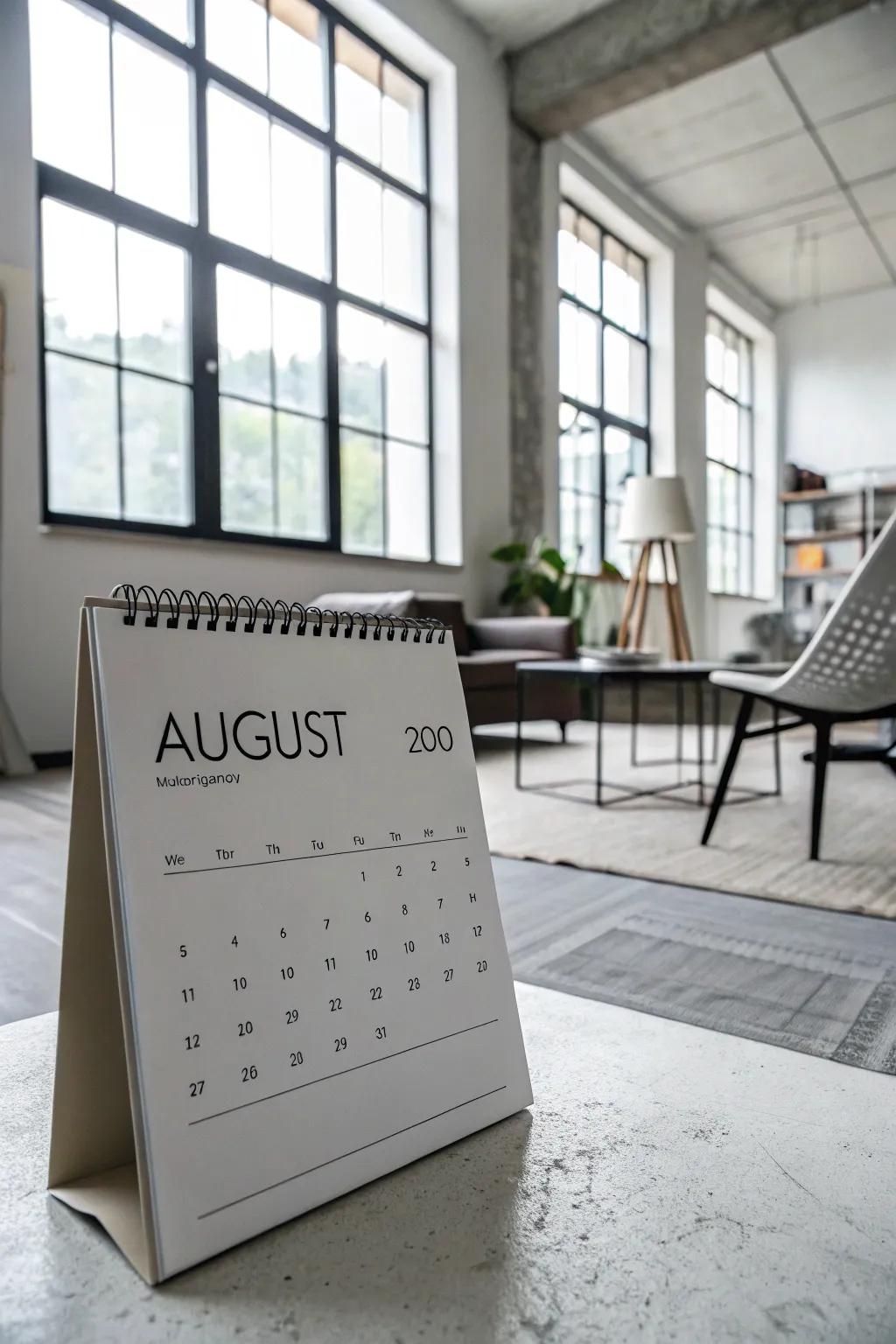 Embrace simplicity with minimalistic elegance in your calendar.