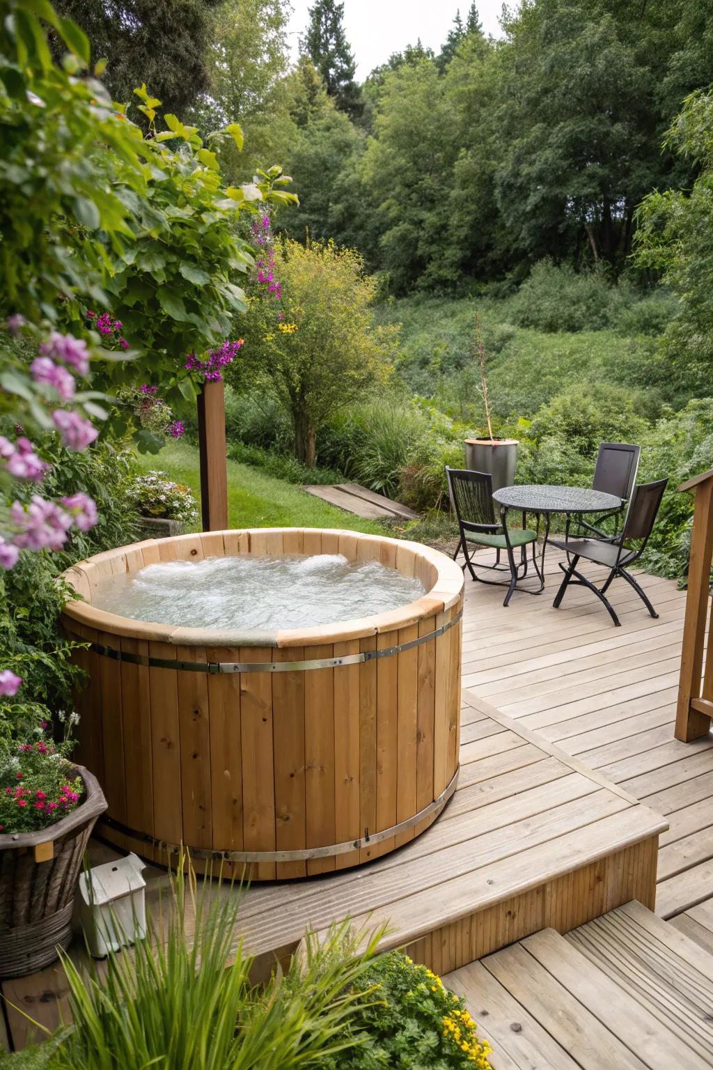 Natural cladding materials add warmth and texture to your hot tub.