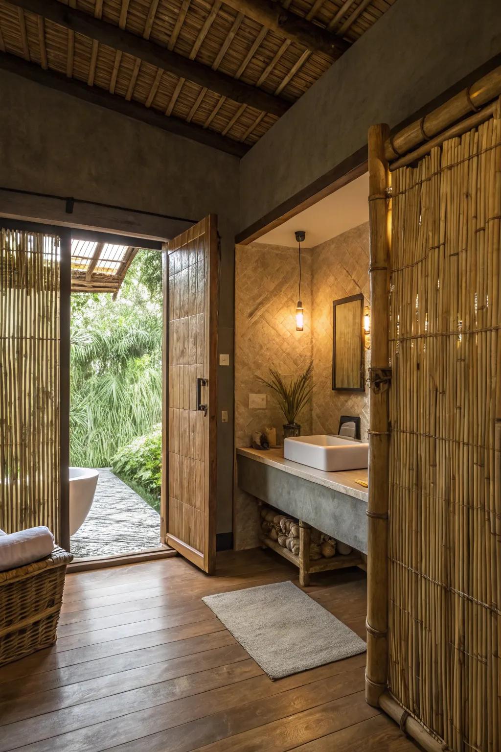 Bamboo curtains provide a natural and tranquil atmosphere.