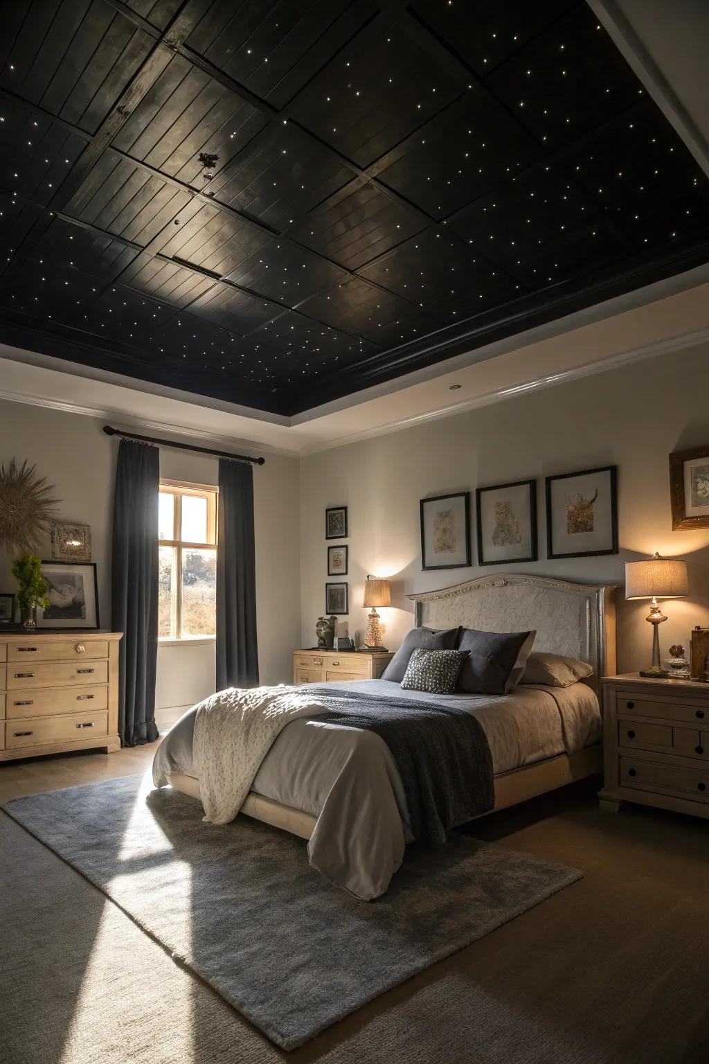 Make a bold statement with a black ceiling.