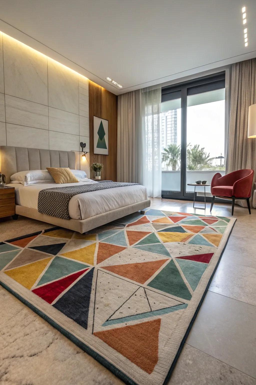 Conceptual floor coverings incorporate modern art onto the floor.