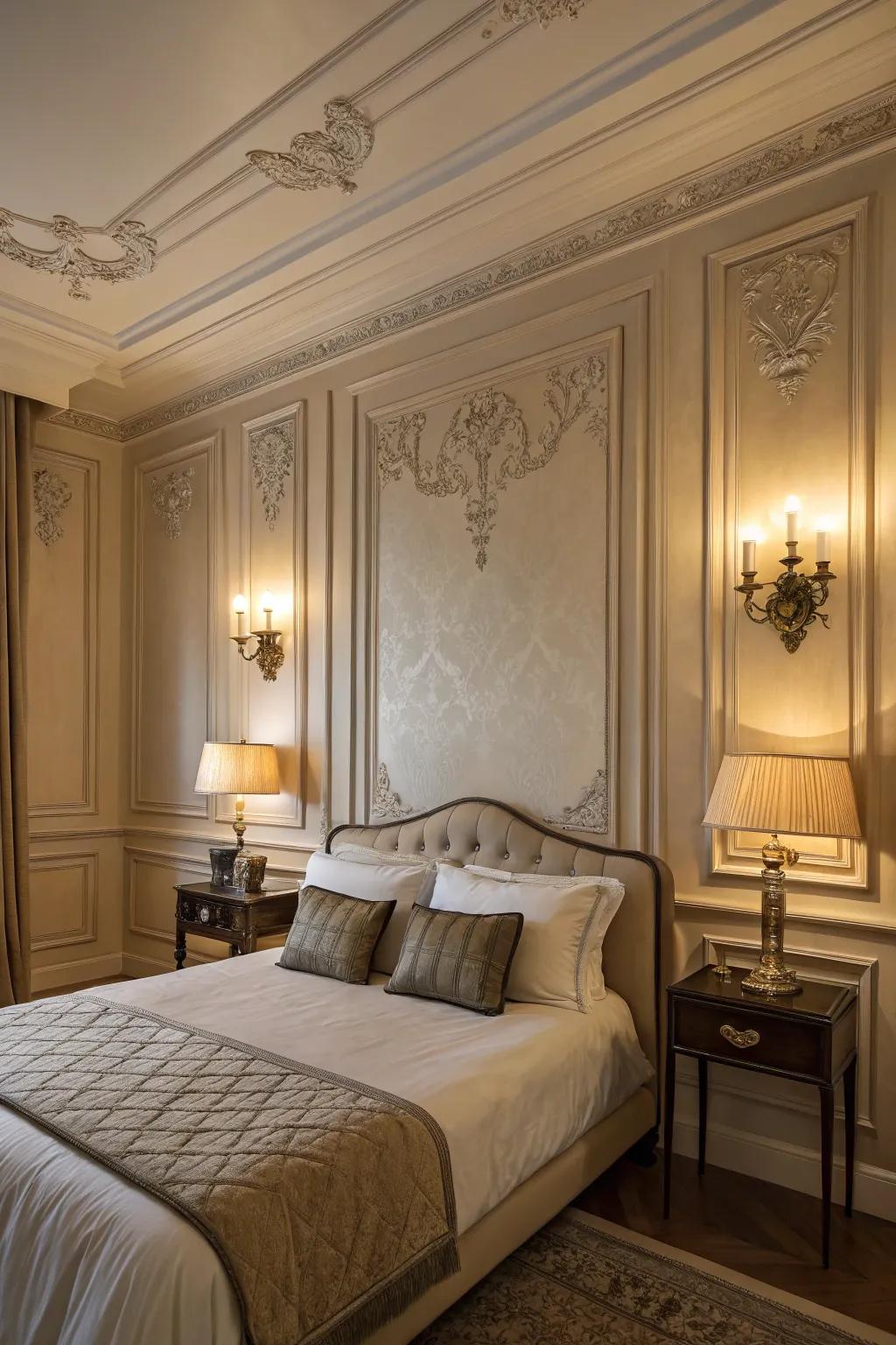 Wall moulding adds a classic touch to any bedroom decor.