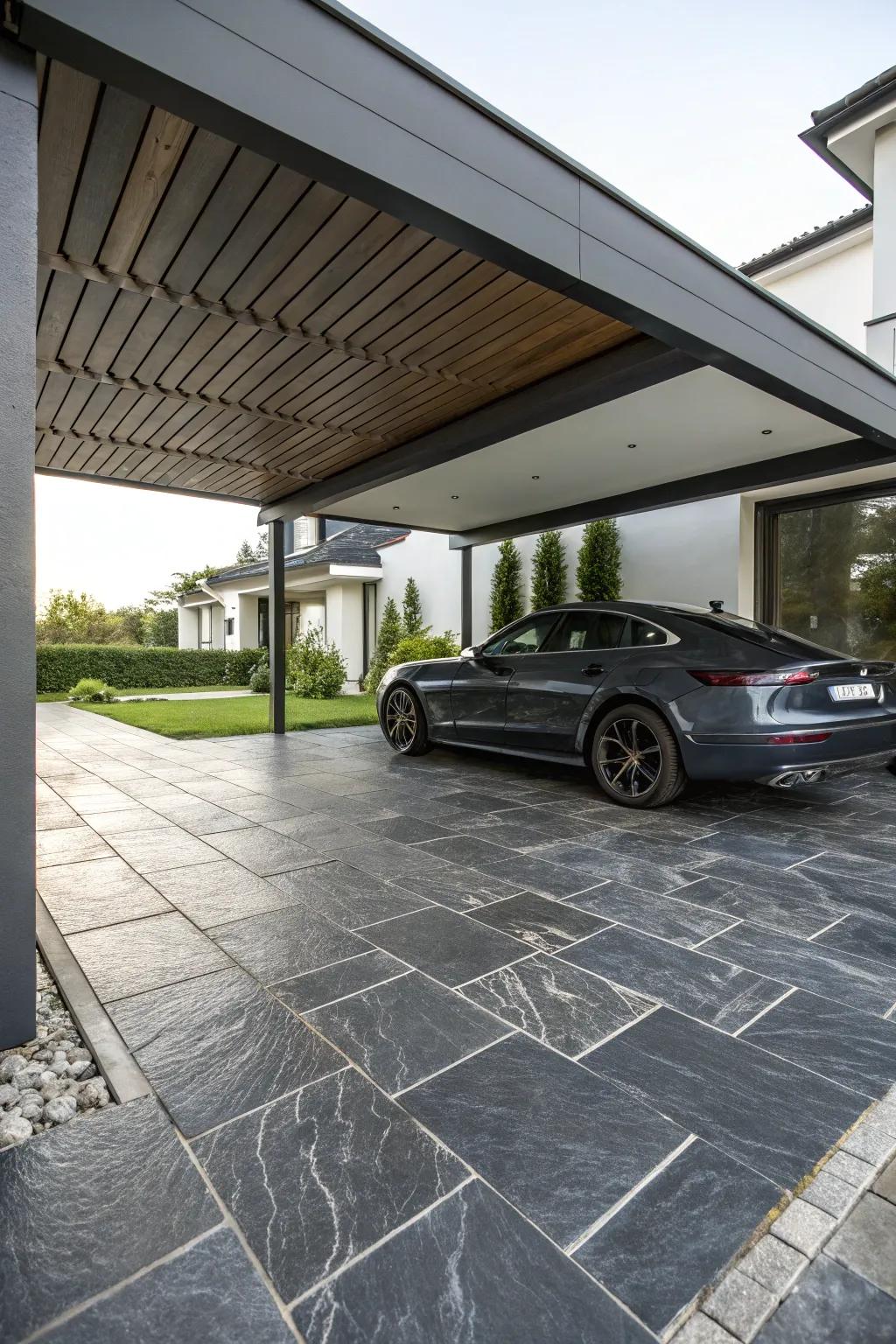 Slate tiles lend a luxurious finish to your carport.