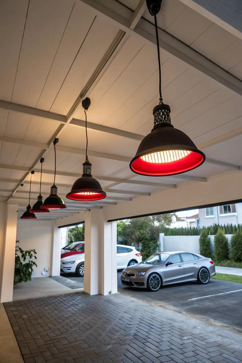 Pendant lights create a bold statement in your carport.