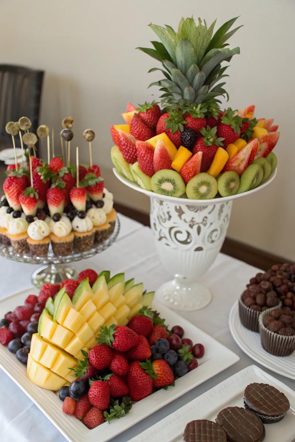 Edible arrangements offer a beautiful and delicious centerpiece.