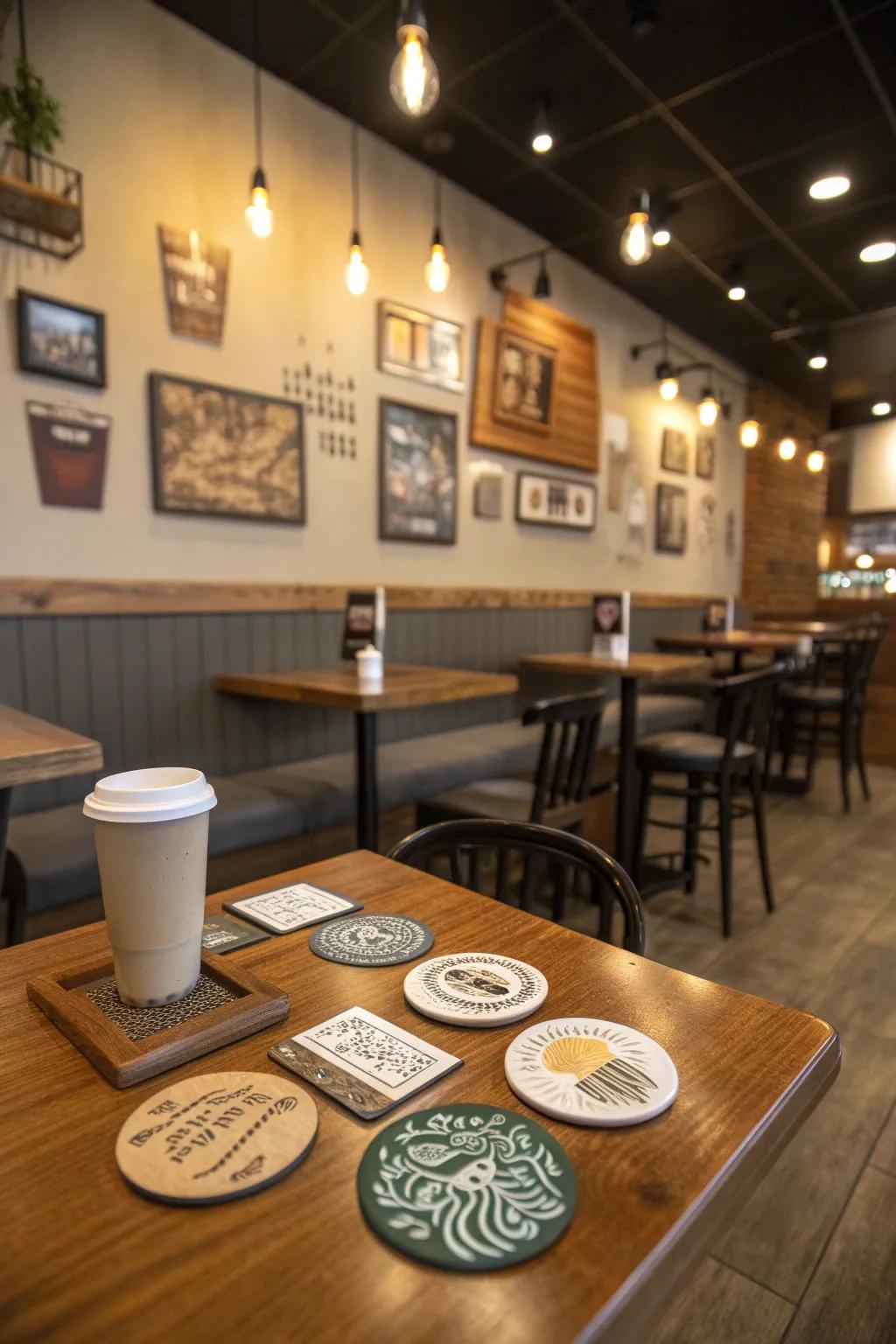 Custom coasters add a personal and practical touch to your coffee setup.