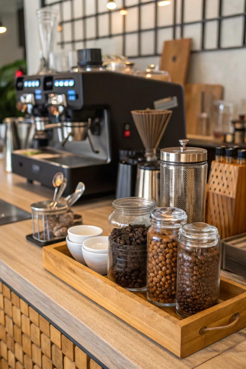 For a visually striking coffee station, textures are combined.
