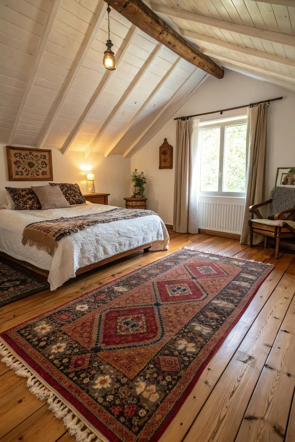 Time-worn floor coverings tie the room together with design.